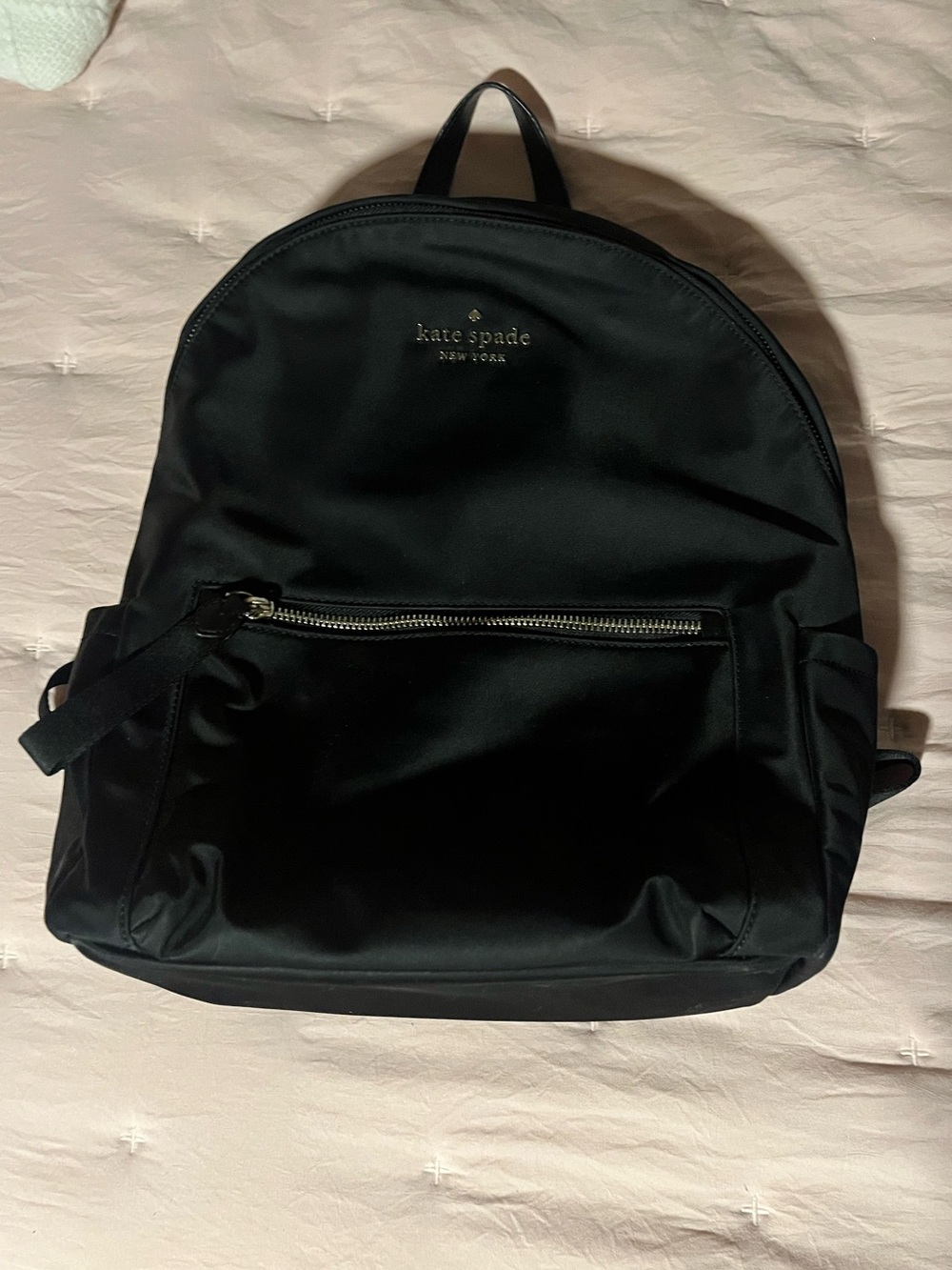 kate spade black nylon backpack with gold logo